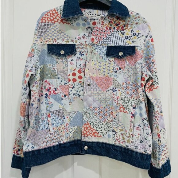 Carleen Floral Blue Motif Denim Trucker Jacket 4 pockets - Picture 5 of 6